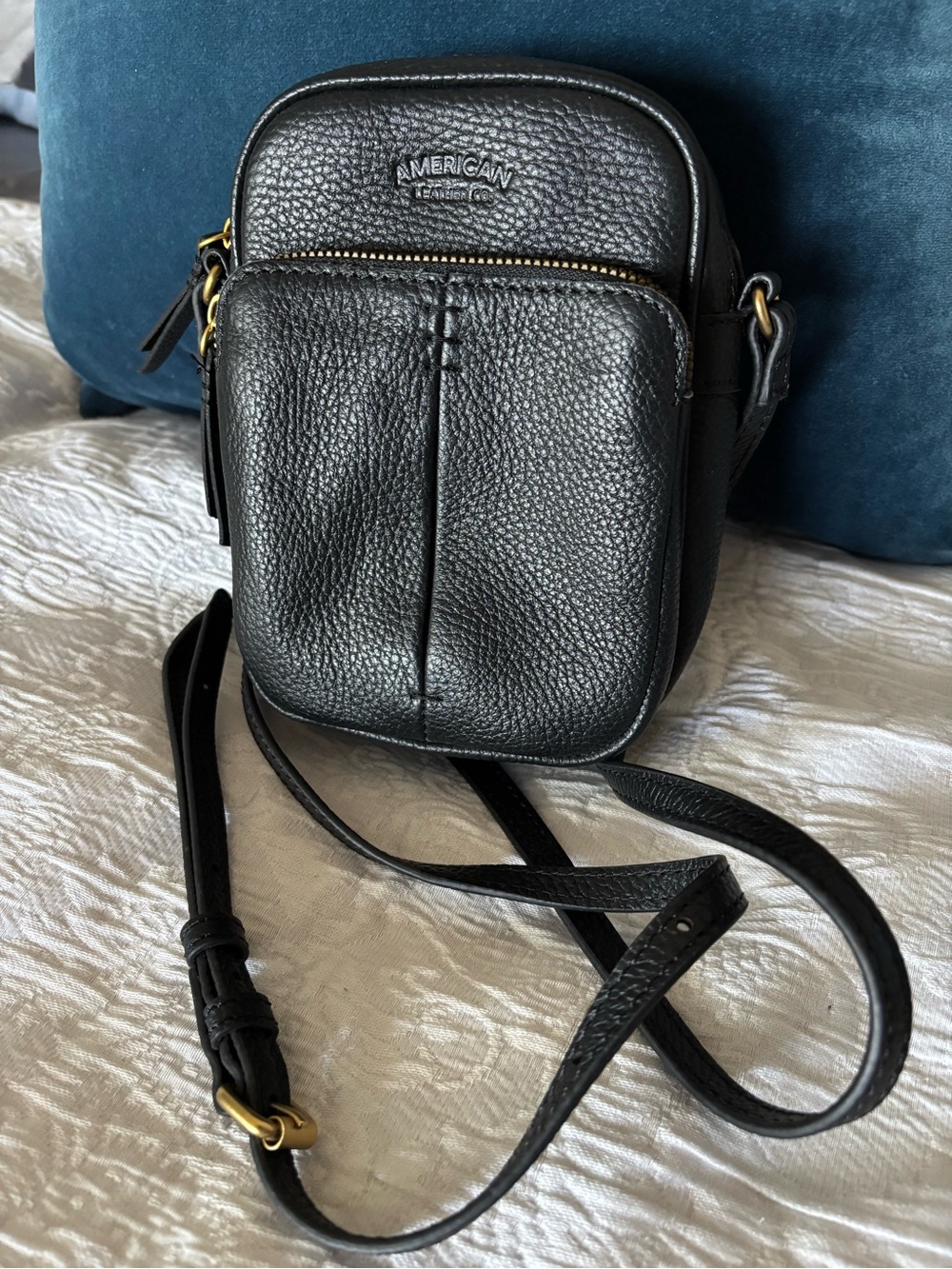 Black Pebbled Leather Mini Crossbody by American Leather